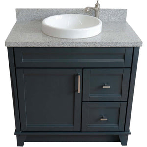 37" Single sink vanity in Dark Gray finish with Gray granite and Left door/Round Center sink - 400700-37L-DG-GYRDC