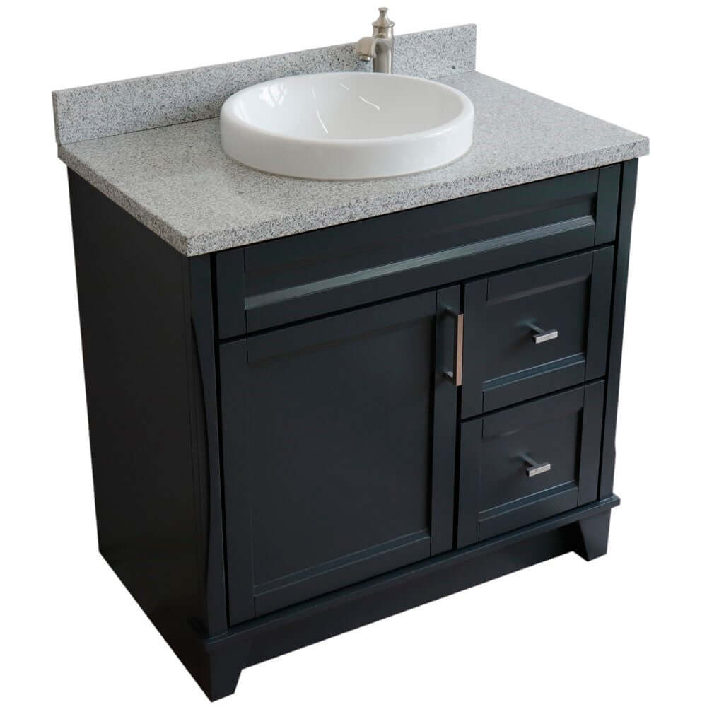 37" Single sink vanity in Dark Gray finish with Gray granite and Left door/Round Center sink - 400700-37L-DG-GYRDC