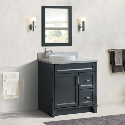 37" Single sink vanity in Dark Gray finish with Gray granite and Left door/Round Left sink - 400700-37L-DG-GYRDL