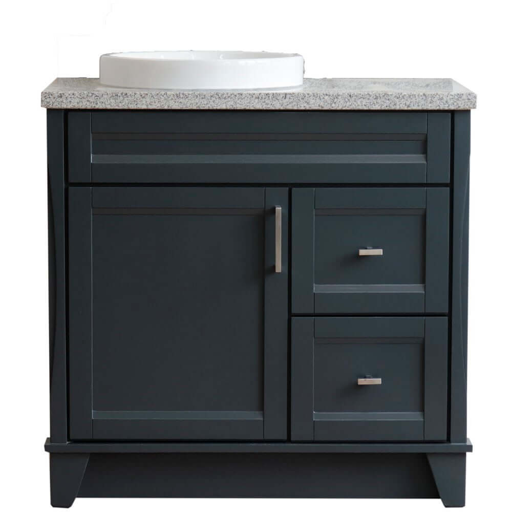 37" Single sink vanity in Dark Gray finish with Gray granite and Left door/Round Left sink - 400700-37L-DG-GYRDL