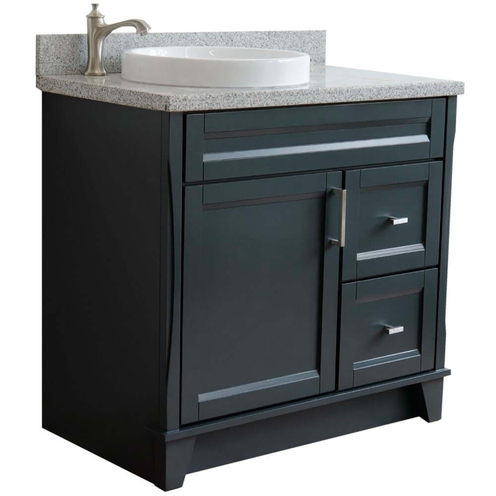 37" Single sink vanity in Dark Gray finish with Gray granite and Left door/Round Left sink - 400700-37L-DG-GYRDL