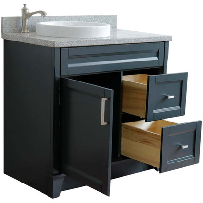 37" Single sink vanity in Dark Gray finish with Gray granite and Left door/Round Left sink - 400700-37L-DG-GYRDL