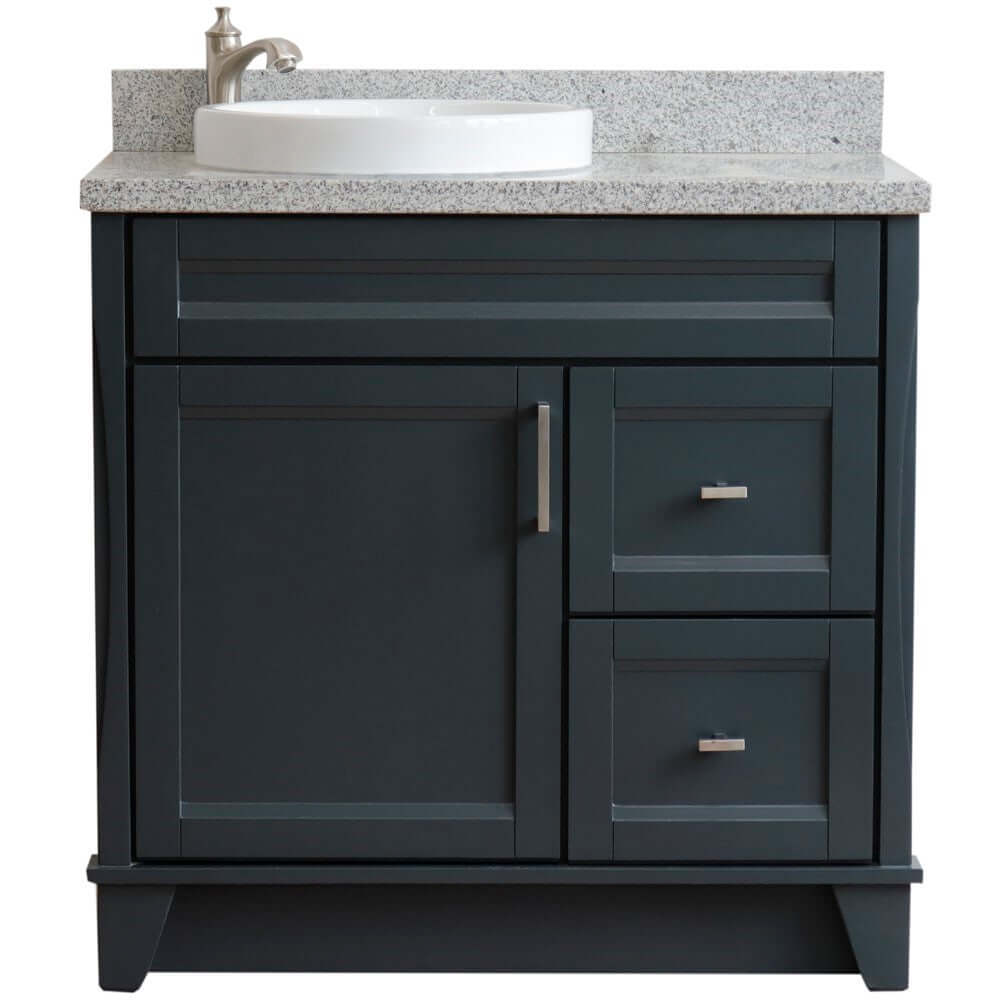 37" Single sink vanity in Dark Gray finish with Gray granite and Left door/Round Left sink - 400700-37L-DG-GYRDL