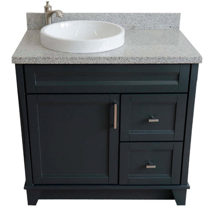 37" Single sink vanity in Dark Gray finish with Gray granite and Left door/Round Left sink - 400700-37L-DG-GYRDL