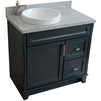 37" Single sink vanity in Dark Gray finish with Gray granite and Left door/Round Left sink - 400700-37L-DG-GYRDL