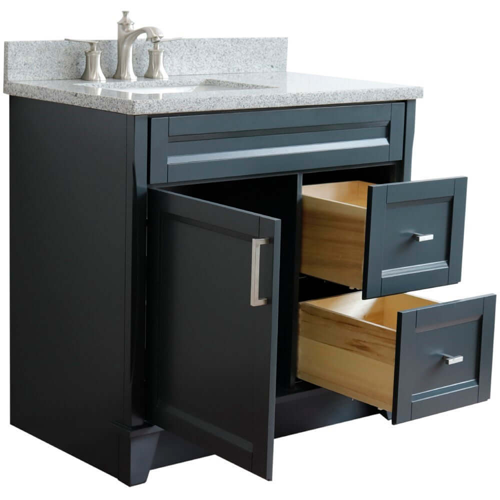 37" Single sink vanity in Dark Gray finish with Gray granite and Left door/Left sink - 400700-37L-DG-GYRL