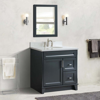 37" Single sink vanity in Dark Gray finish with White quartz and Left door/Center sink - 400700-37L-DG-WEOC