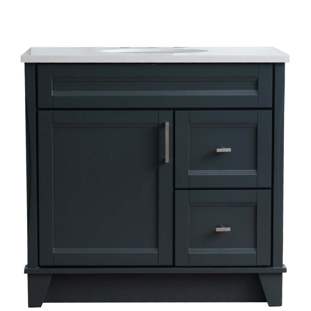 37" Single sink vanity in Dark Gray finish with White quartz and Left door/Center sink - 400700-37L-DG-WEOC