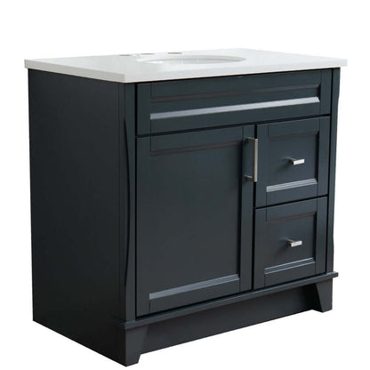 37" Single sink vanity in Dark Gray finish with White quartz and Left door/Center sink - 400700-37L-DG-WEOC