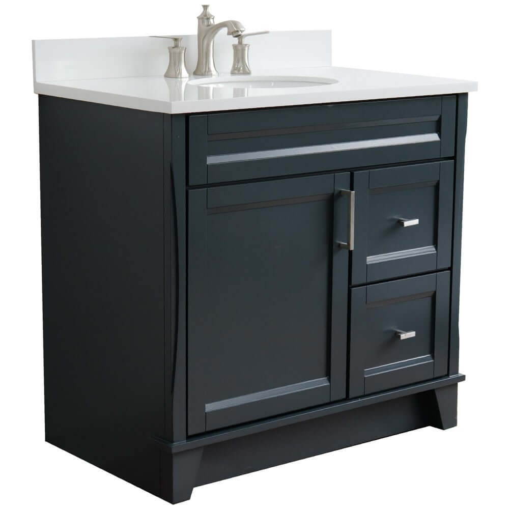 37" Single sink vanity in Dark Gray finish with White quartz and Left door/Center sink - 400700-37L-DG-WEOC