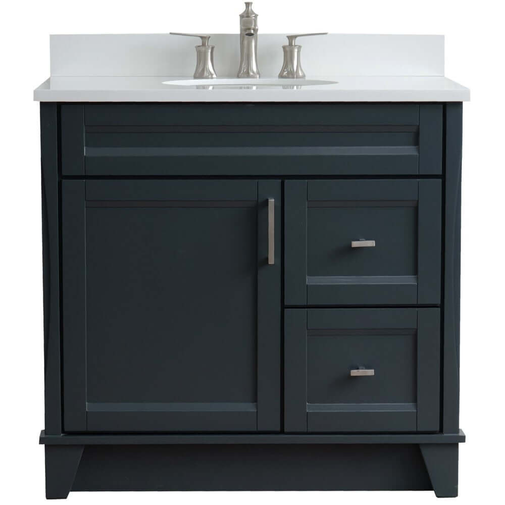 37" Single sink vanity in Dark Gray finish with White quartz and Left door/Center sink - 400700-37L-DG-WEOC