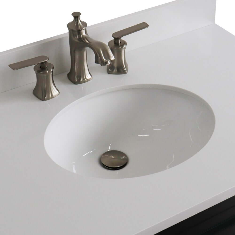 37" Single sink vanity in Dark Gray finish with White quartz and Left door/Center sink - 400700-37L-DG-WEOC