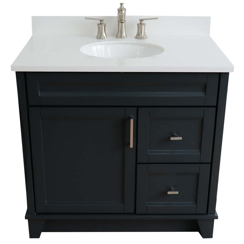 37" Single sink vanity in Dark Gray finish with White quartz and Left door/Center sink - 400700-37L-DG-WEOC