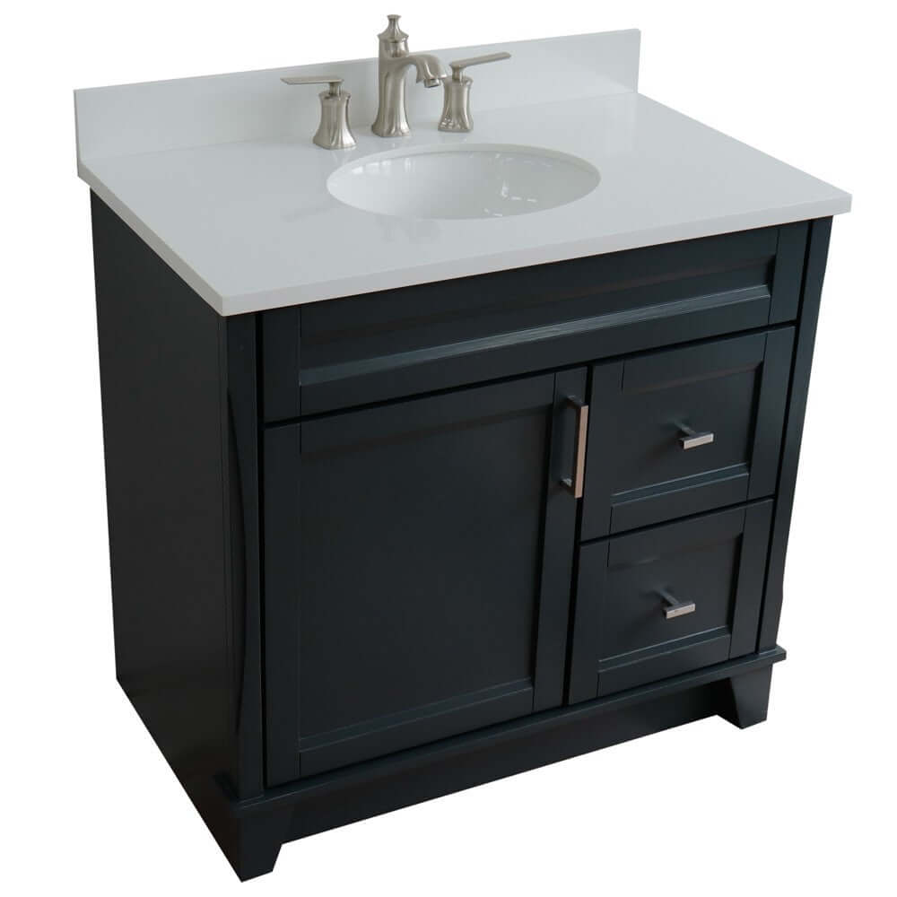 37" Single sink vanity in Dark Gray finish with White quartz and Left door/Center sink - 400700-37L-DG-WEOC