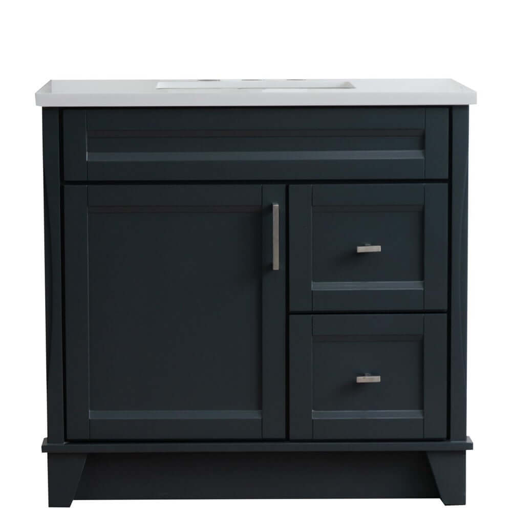 37" Single sink vanity in Dark Gray finish with White quartz and Left door/Center sink - 400700-37L-DG-WERC