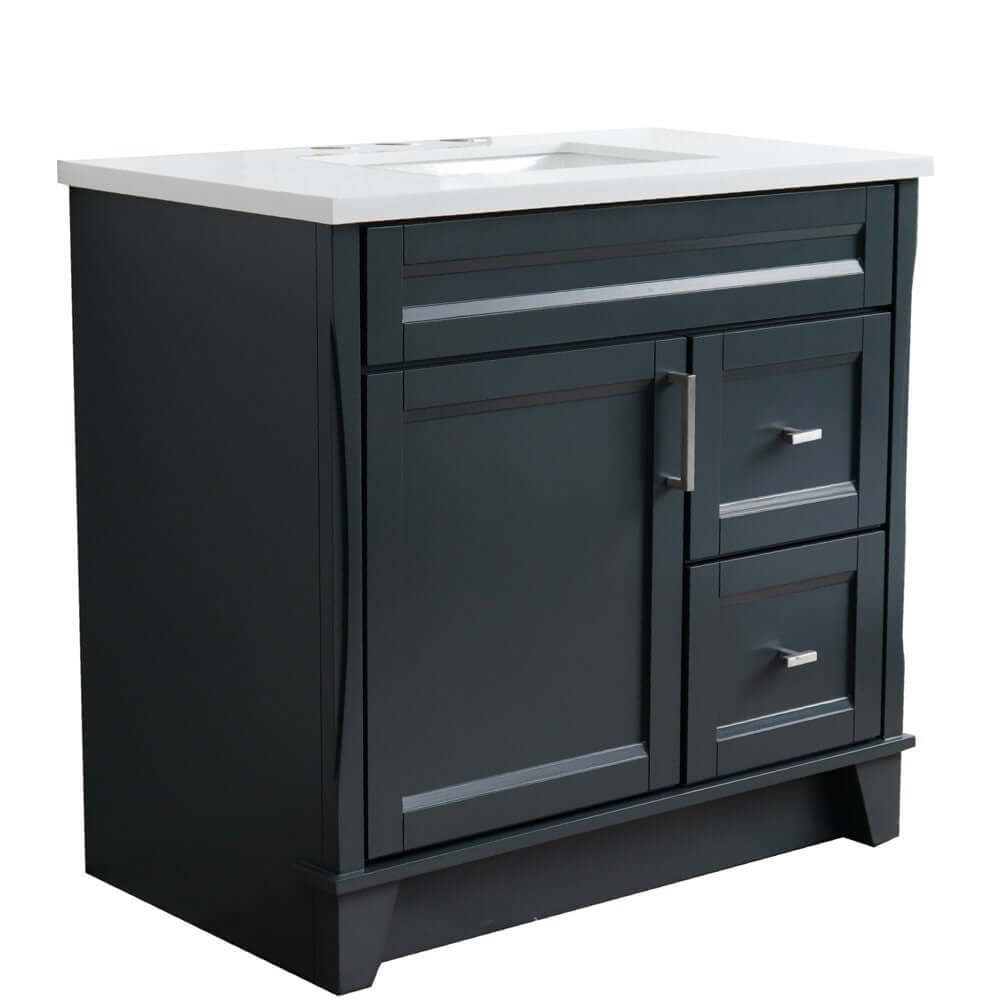 37" Single sink vanity in Dark Gray finish with White quartz and Left door/Center sink - 400700-37L-DG-WERC