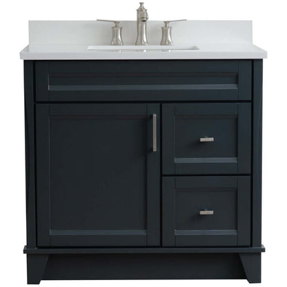 37" Single sink vanity in Dark Gray finish with White quartz and Left door/Center sink - 400700-37L-DG-WERC