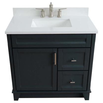 37" Single sink vanity in Dark Gray finish with White quartz and Left door/Center sink - 400700-37L-DG-WERC