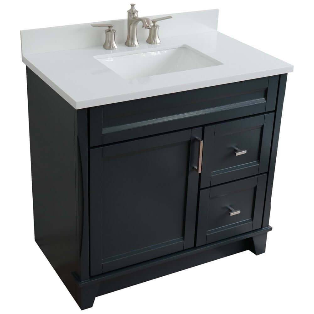 37" Single sink vanity in Dark Gray finish with White quartz and Left door/Center sink - 400700-37L-DG-WERC