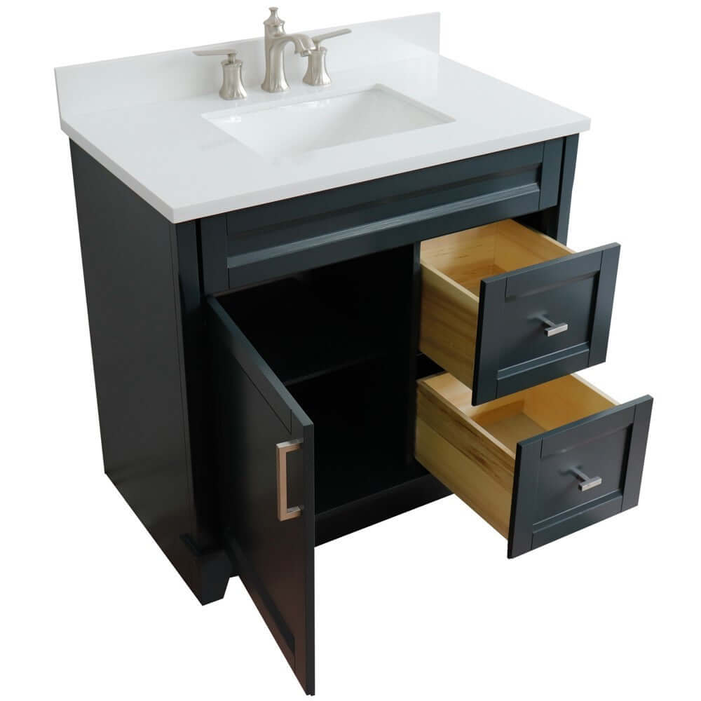 37" Single sink vanity in Dark Gray finish with White quartz and Left door/Center sink - 400700-37L-DG-WERC