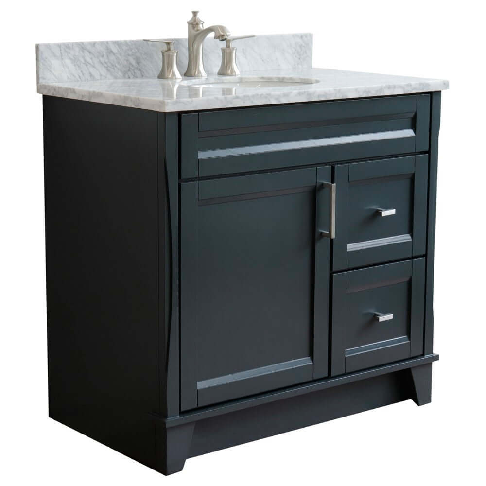 37" Single sink vanity in Dark Gray finish with White Carrara marble and Left door/Center sink - 400700-37L-DG-WMOC