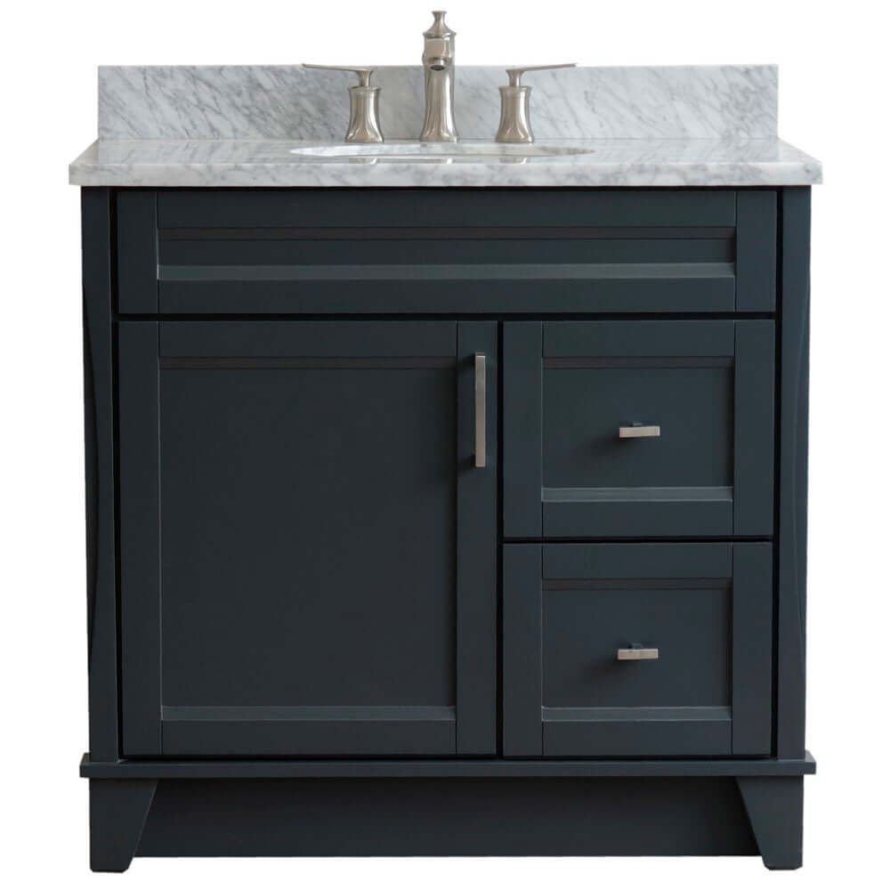 37" Single sink vanity in Dark Gray finish with White Carrara marble and Left door/Center sink - 400700-37L-DG-WMOC