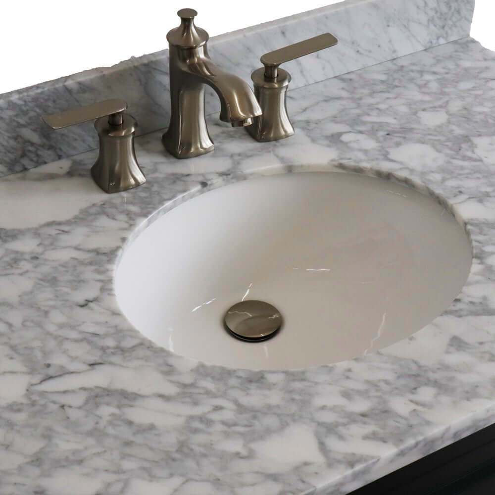 37" Single sink vanity in Dark Gray finish with White Carrara marble and Left door/Center sink - 400700-37L-DG-WMOC