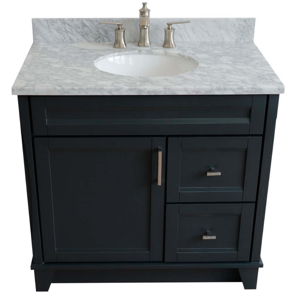 37" Single sink vanity in Dark Gray finish with White Carrara marble and Left door/Center sink - 400700-37L-DG-WMOC