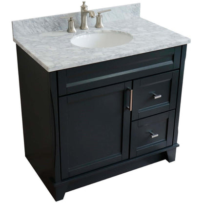 37" Single sink vanity in Dark Gray finish with White Carrara marble and Left door/Center sink - 400700-37L-DG-WMOC