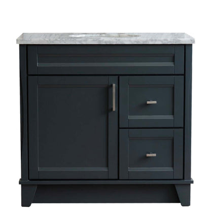 37" Single sink vanity in Dark Gray finish with White Carrara marble and Left door/Center sink - 400700-37L-DG-WMOC