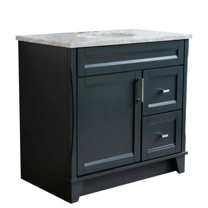 37" Single sink vanity in Dark Gray finish with White Carrara marble and Left door/Center sink - 400700-37L-DG-WMOC