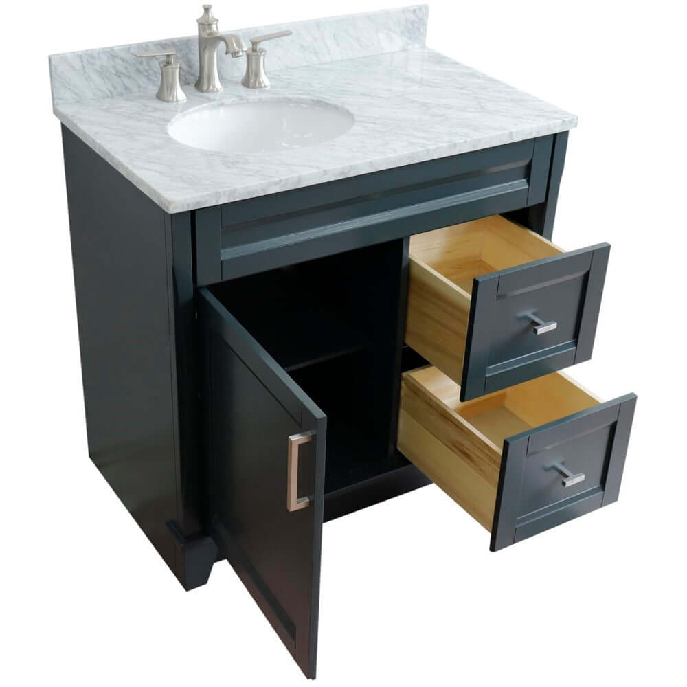 37" Single sink vanity in Dark Gray finish with White Carrara marble and Left door/Left sink - 400700-37L-DG-WMOL