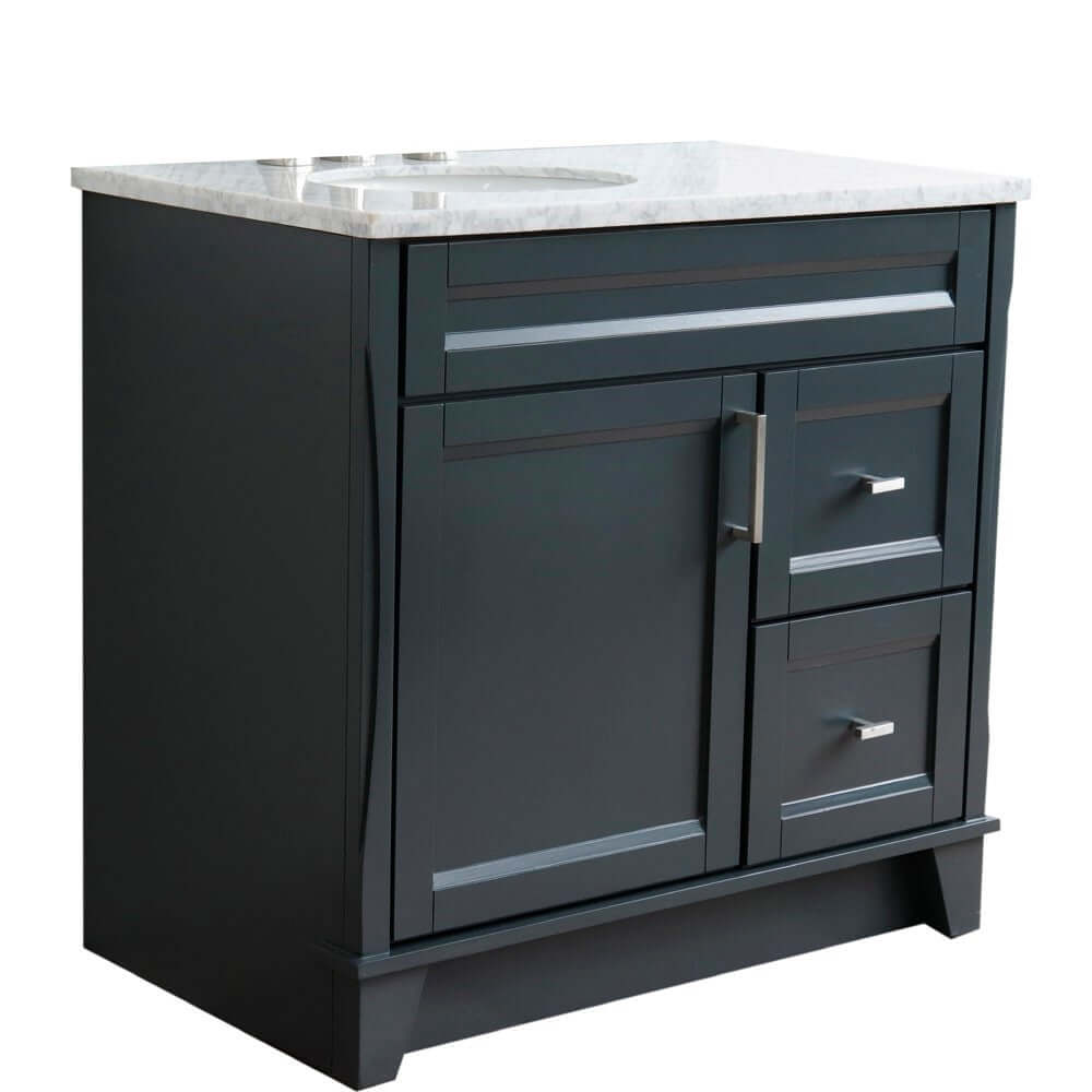 37" Single sink vanity in Dark Gray finish with White Carrara marble and Left door/Left sink - 400700-37L-DG-WMOL