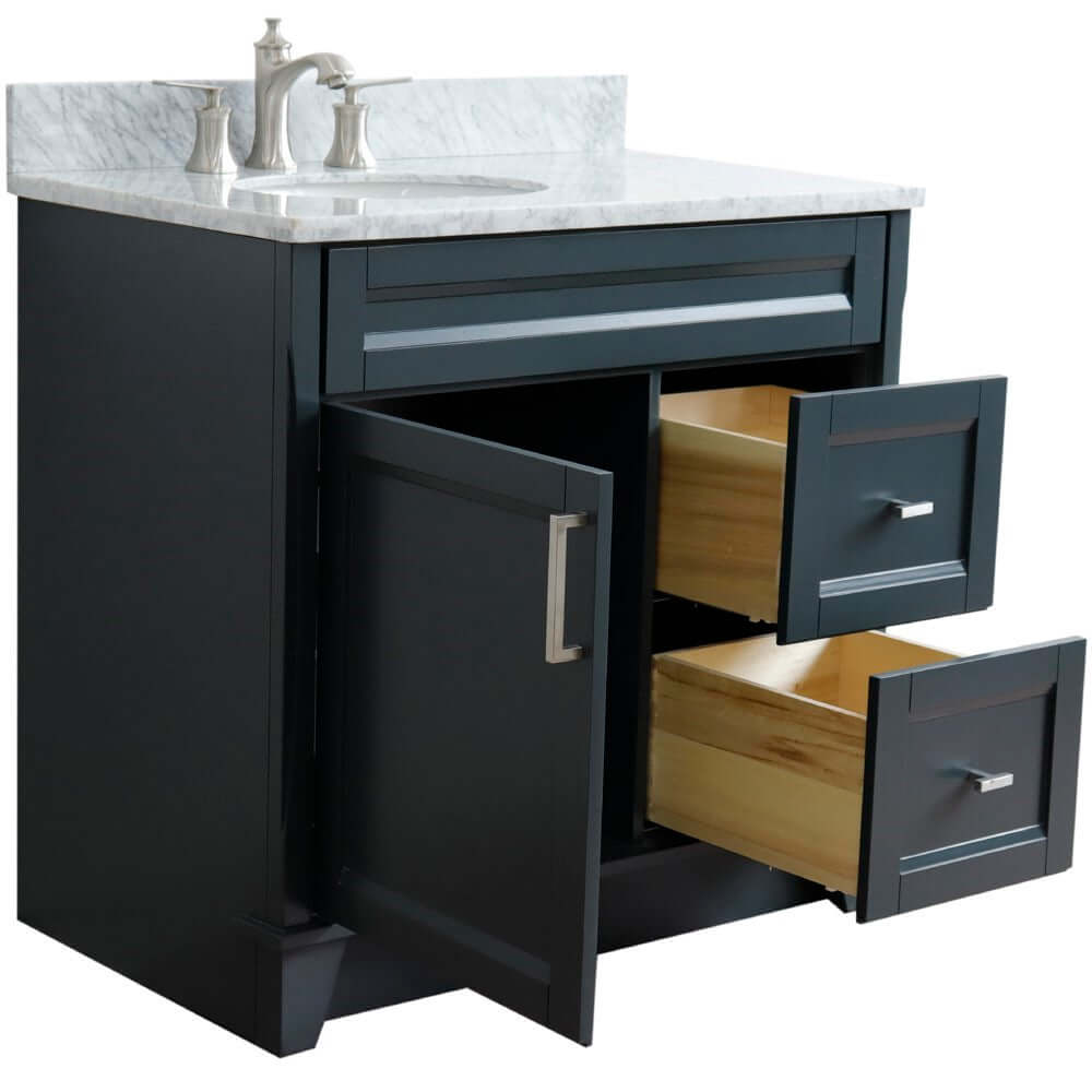 37" Single sink vanity in Dark Gray finish with White Carrara marble and Left door/Left sink - 400700-37L-DG-WMOL