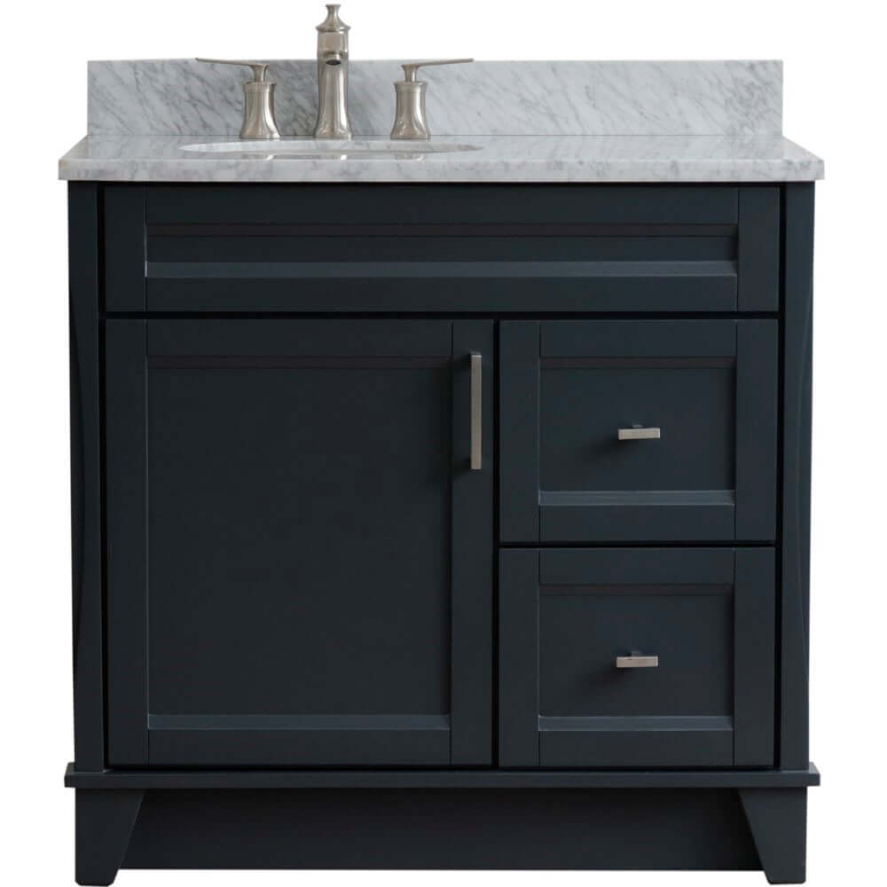 37" Single sink vanity in Dark Gray finish with White Carrara marble and Left door/Left sink - 400700-37L-DG-WMOL