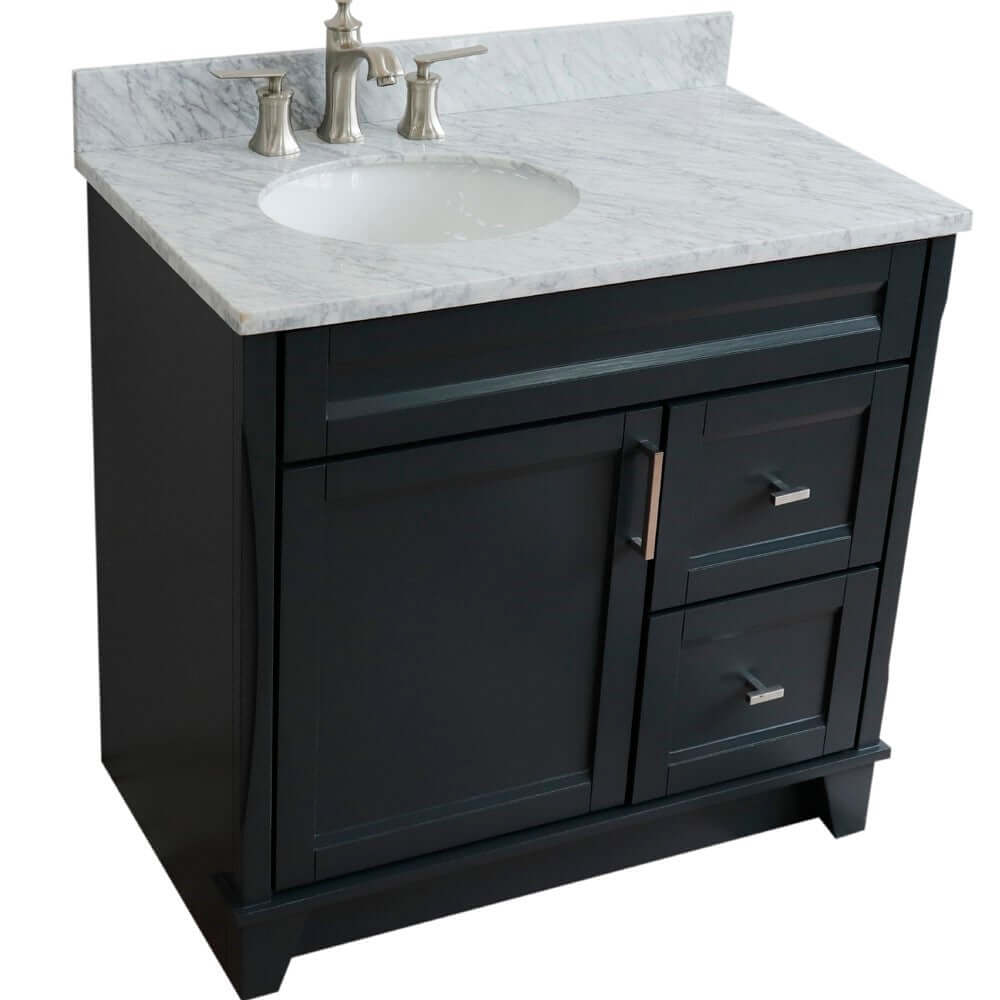 37" Single sink vanity in Dark Gray finish with White Carrara marble and Left door/Left sink - 400700-37L-DG-WMOL