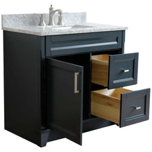 Load image into Gallery viewer, 37&quot; Single sink vanity in Dark Gray finish with White Carrara marble and Left door/Center sink - 400700-37L-DG-WMRC