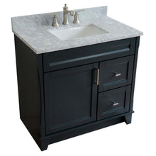 Load image into Gallery viewer, 37&quot; Single sink vanity in Dark Gray finish with White Carrara marble and Left door/Center sink - 400700-37L-DG-WMRC