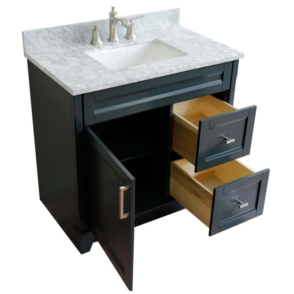 37" Single sink vanity in Dark Gray finish with White Carrara marble and Left door/Center sink - 400700-37L-DG-WMRC