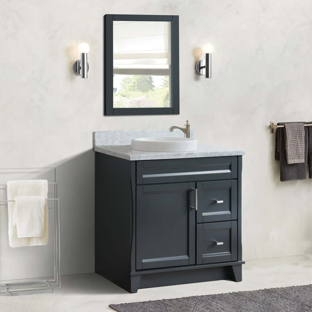 37" Single sink vanity in Dark Gray finish with White Carrara marble and Left door/Round Center sink - 400700-37L-DG-WMRDC