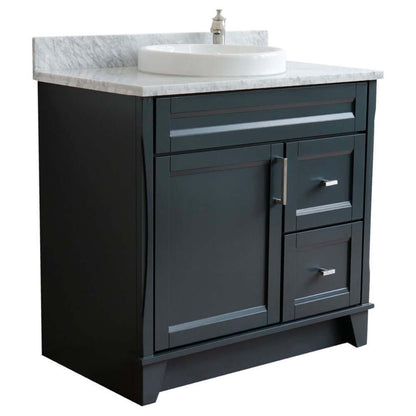 37" Single sink vanity in Dark Gray finish with White Carrara marble and Left door/Round Center sink - 400700-37L-DG-WMRDC