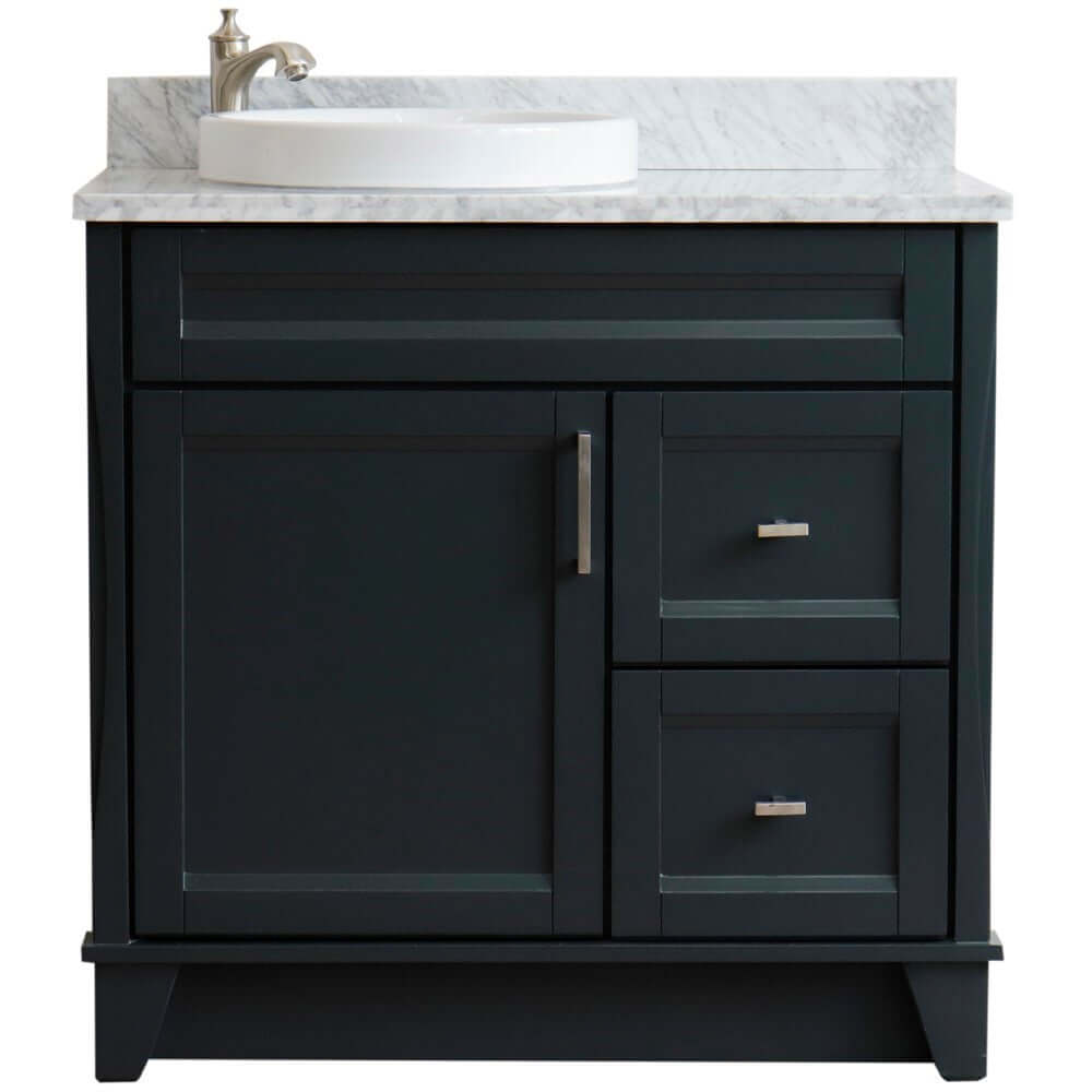 37" Single sink vanity in Dark Gray finish with White Carrara marble and Left door/Round Left sink - 400700-37L-DG-WMRDL