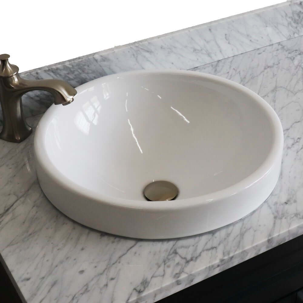 37" Single sink vanity in Dark Gray finish with White Carrara marble and Left door/Round Left sink - 400700-37L-DG-WMRDL