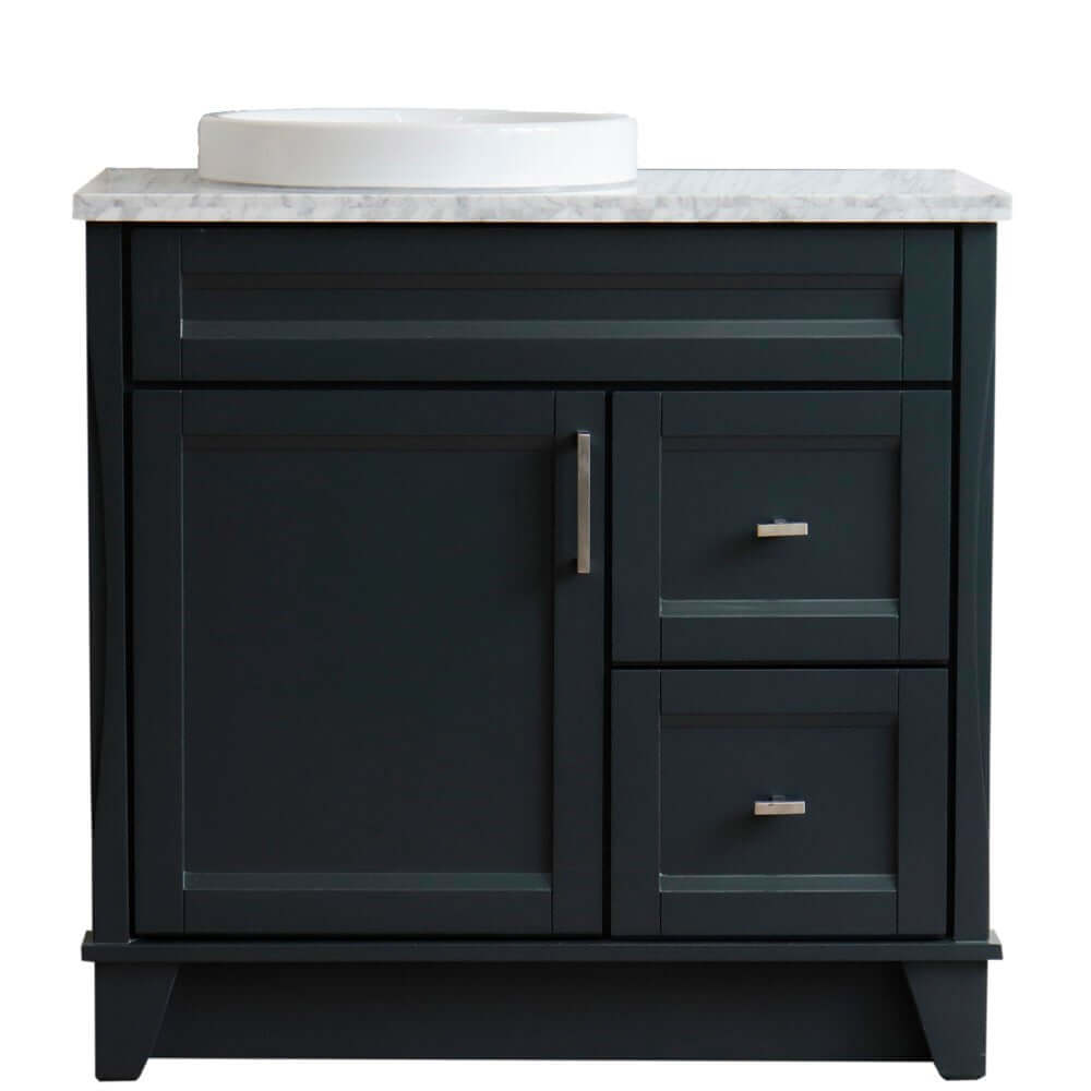 37" Single sink vanity in Dark Gray finish with White Carrara marble and Left door/Round Left sink - 400700-37L-DG-WMRDL