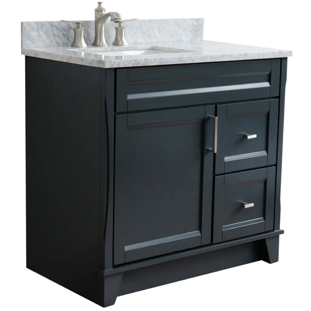 37" Single sink vanity in Dark Gray finish with White Carrara marble and Left door/Left sink - 400700-37L-DG-WMRL