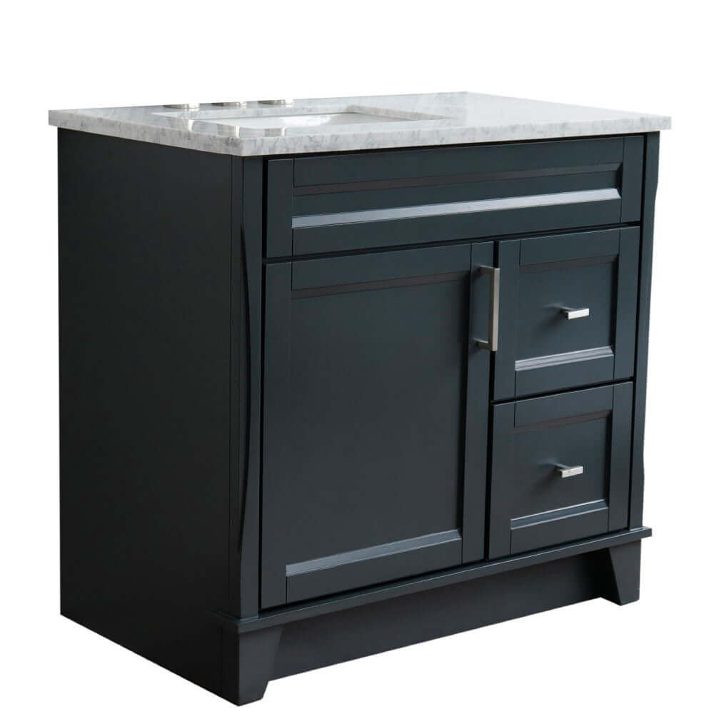 37" Single sink vanity in Dark Gray finish with White Carrara marble and Left door/Left sink - 400700-37L-DG-WMRL