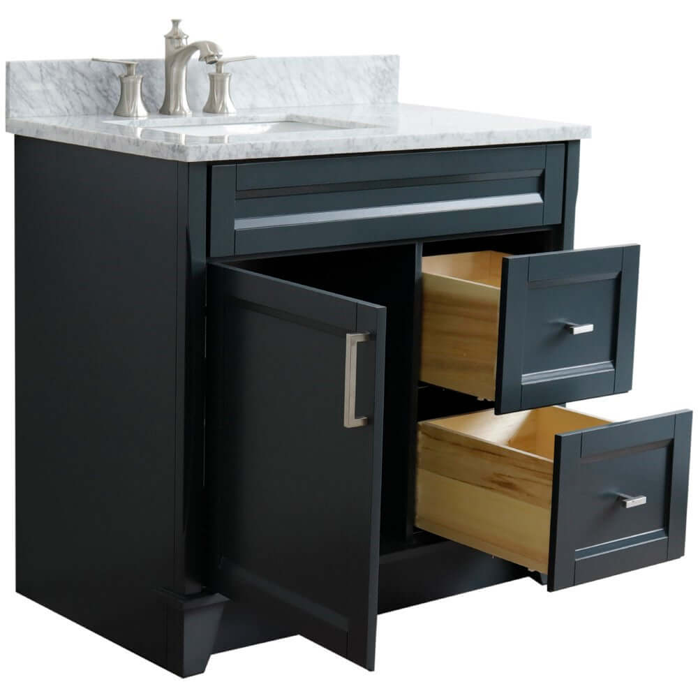 37" Single sink vanity in Dark Gray finish with White Carrara marble and Left door/Left sink - 400700-37L-DG-WMRL