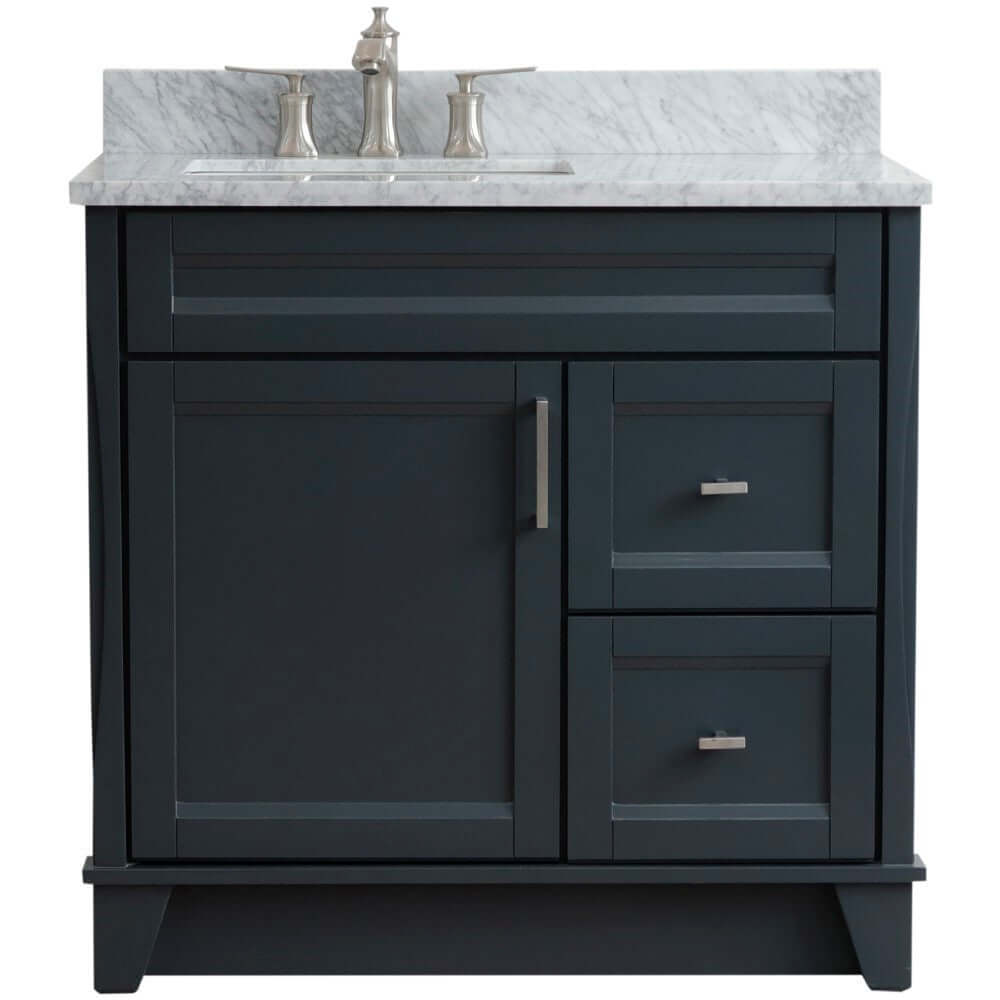 37" Single sink vanity in Dark Gray finish with White Carrara marble and Left door/Left sink - 400700-37L-DG-WMRL