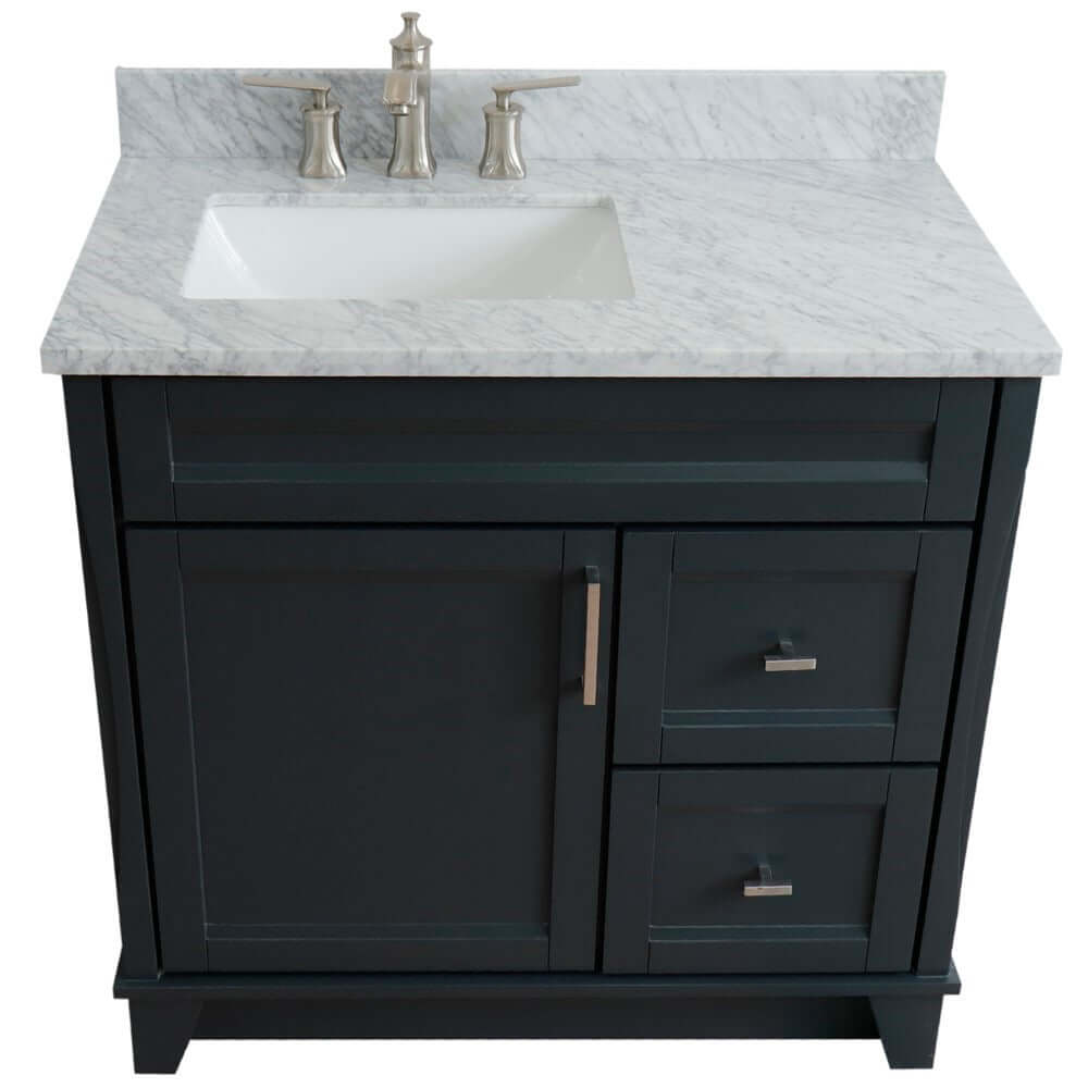 37" Single sink vanity in Dark Gray finish with White Carrara marble and Left door/Left sink - 400700-37L-DG-WMRL