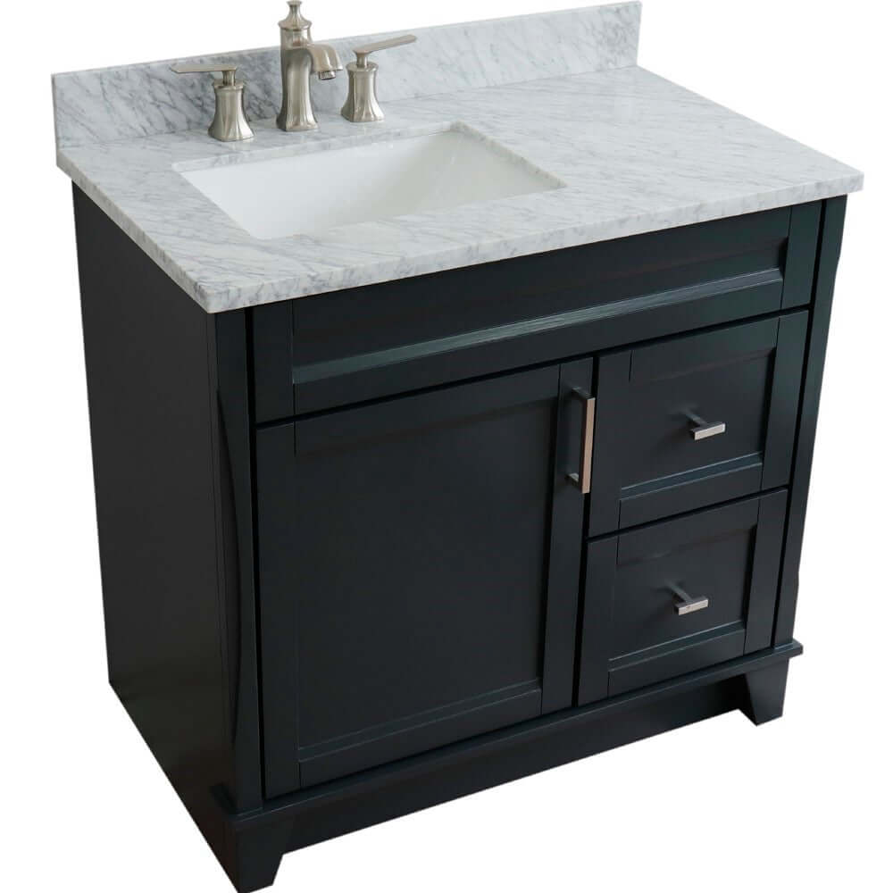 37" Single sink vanity in Dark Gray finish with White Carrara marble and Left door/Left sink - 400700-37L-DG-WMRL